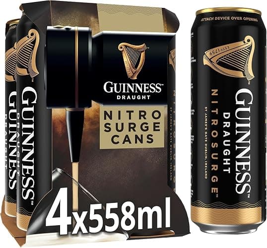 Guinness Draught Nitrosurge Stout Beer | 4.1% vol | 4x558ml Cans | Perfect Pub Pour at Home | Match Day Beer | Celebrate the Football This Summer | Device Sold Separately - Image 1