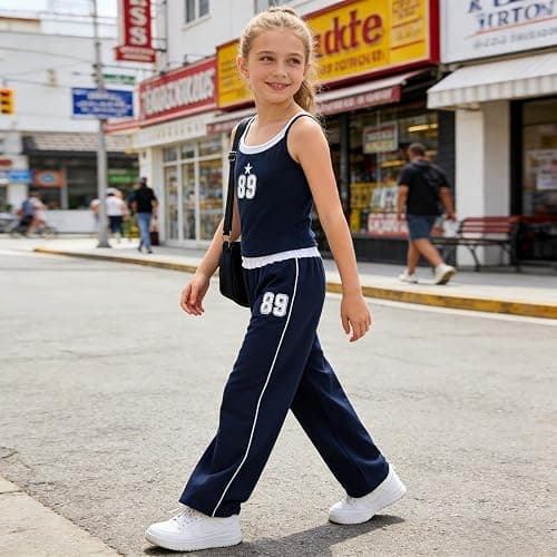 Voxikodex Girls Clothes 2 Piece Camisole Tank Tops & Wide Leg Pants Summer Active Outfits for Teen Girls Size 7-14Y thumbnail 6