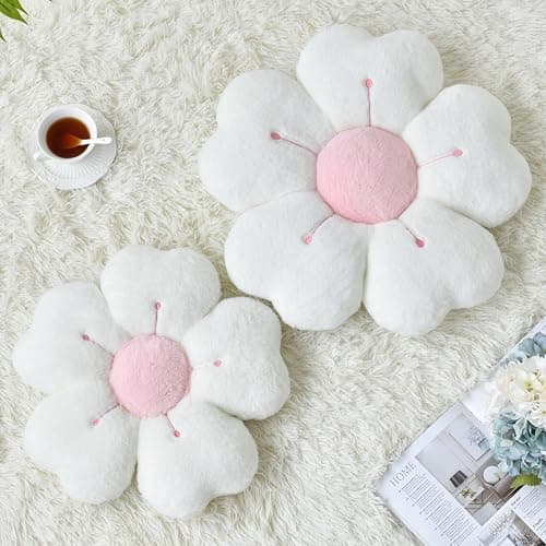 Ddliury Flower Pillow, Flower Shaped Pillow Decorative Throw Pillows for Bed Couch, Cute Daisy Pillow Dorm Decor Floor Seating Cushion (White, 15 Inches) thumbnail 2