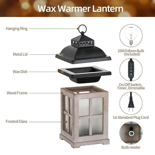 Staymoment Wax Melt Warmer with Timer: Farmhouse Scentsy Lantern Candle Warmer Electric Tart Burner with Lid for Scented Wax - Washwhite thumbnail 5