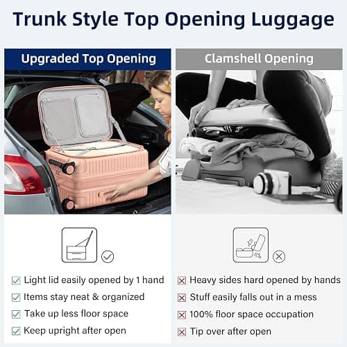 HanTrip 20 Inch Carry on Luggage 22x14x9 Airline Approved Hard Shell Suitcases with Wheels, Top Opening Expandable Carry on Luggage with Cup Holder Small Rolling Suitcase with Lock, Pink thumbnail 3