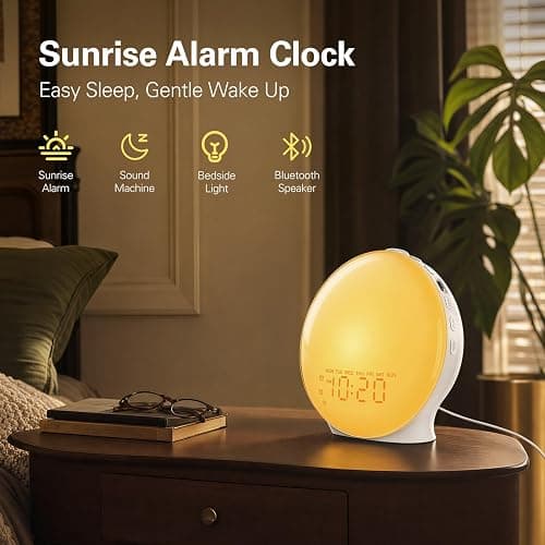 JALL Full-Screen Wake Up Light Sunrise Alarm Clocks for Bedrooms, White Noise Machine for Heavy Sleepers, 25 Natural Sounds, Dual Alarms, FM Radio, 17 Dimmable Colors, Bluetooth Speaker thumbnail 9