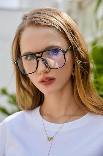 FEISEDY 2Pack Blue Light Blocking Glasses Fake Nerd Clear Square Computer Lightweight Pilot Glasses Frame Oversized B2866 thumbnail 3