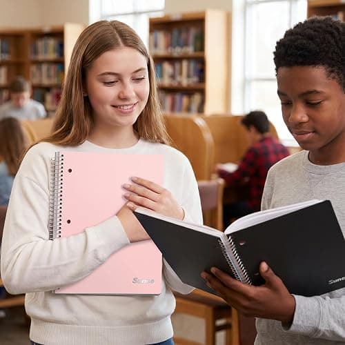 SUNEE 5 Subject Notebook College Ruled - 400 Pages, 9"x11", 5 Pocket Colored Dividers, 3-Hole Punched Paper, Pink thumbnail 2