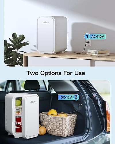 BEICHEN Mini Fridge,6 Liter / 8 Can Small Fridge for Bedroom, Car, Office & Dorm, 110V AC/DC Portable Thermoelectric Cooler & Warmer for Skincare, Food, Drinks, White thumbnail 6