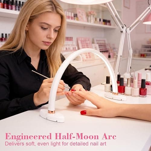 obcd Half Moon Light for Nail Desk 16 inch Nail Desk Light Half Moon Lamp Portable Arch Lamp Dimmable with Foldable Bracket for Desk Salon Table Use, 3 Color Temperature thumbnail 6