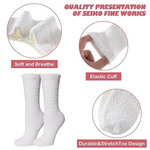 LINEMIN Womens Fuzzy Socks Cozy Fluffy Winter Warm Slipper Socks Microfiber Soft Home Sleeping Socks thumbnail 6