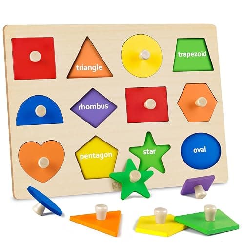 Roberly Shape Wooden Puzzles for Toddlers 1-3, Montessori Toys Peg Puzzle Geometric Color Matching Board for Girls Boys 12-18-24 Months Preschool Learning Educational Toys Birthday Gifts for Kids - Image 1