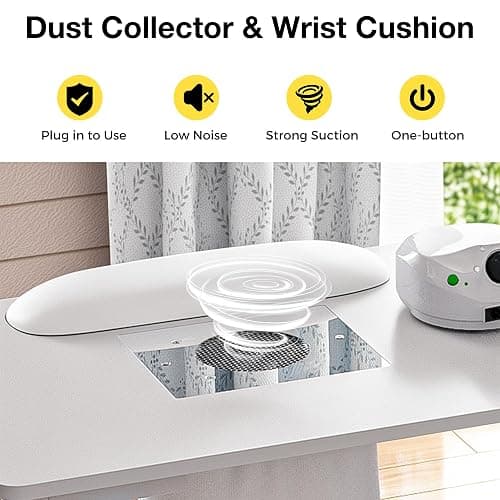 HolaiNail Manicure Table Nail Desk for Nail Tech, Acetone Resistant Beauty Salon Station with Dust Collector, Wrist Pad, Lockable Wheels, Drawer & Cabinet, White thumbnail 4