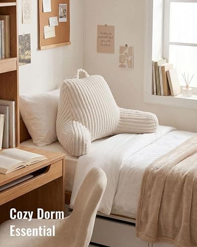 Blissful Diary Reading Pillow for Sitting in Bed, Flannel Back Pillow Bed Sitting Up for Adult & Children, Backrest Cushion for Sit Up in Couch or Floor, Dorm Essentials, Cream White thumbnail 10