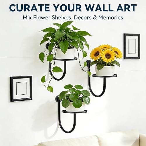 XNGZY Wall Planters for Indoor Plants, 3 Pack Wall Mounted Plant Holder, Metal Plant Floating Decor Shelves, Space Saving, for Bedroom, Living Room, Kitchen, Office, Bathroom Decor thumbnail 4