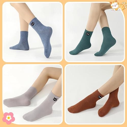 soxitoevy 10 Pairs Women Crew Socks Cute Embroidery Cotton Socks | Soft Cotton Blend, Embroidery Pattern, Elastic Ribbed Cuff, Mid-Calf Length, Ideal Gifts for Women Girls or Friends thumbnail 3