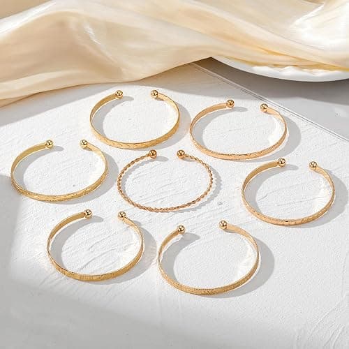 IFKM Gold Bangles Bracelets for Women Girls 14k Gold Plated Multi Layer Stackable Cuff Bracelet Set thumbnail 7