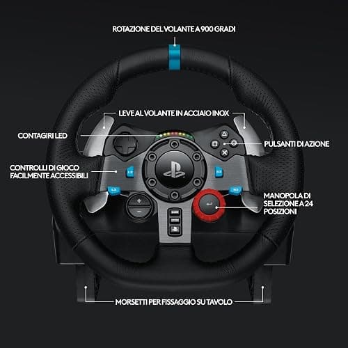Logitech G G29 Driving Force volante da corsa e pedali con ritorno di forza dinamico reale, leve al volante in acciaio inox, coprivolante per PS5, PS4, PC, Mac - Black thumbnail 6