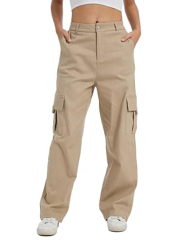 DAOAO Cargo Pants for Women High Waist Wide Leg Stretchy Pull On Baggy Casual Pants with Pockets thumbnail 2