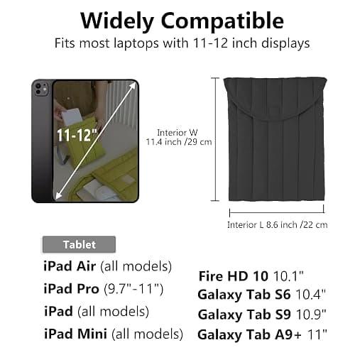 Puffy Laptop Sleeve 11-12 Inch Black, Protective Carrying Case for Men and Women, Cute Case Bag Compatible with 11 and 12 Inch Laptops, 10.9" Ipad 10, 10.2" Ipad 7 8 9 in Cover thumbnail 5