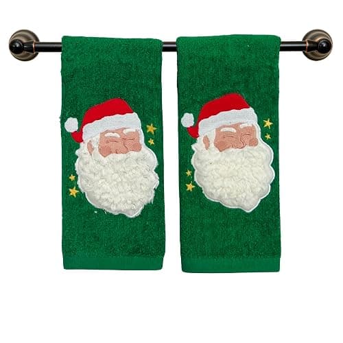 Serafina Home Holiday Christmas Bath Fingertip Towels, Embroidered Santa Sherpa Applique with Stitched Hem, 2 Piece Set, 12 x 18 inches, 100% Cotton thumbnail 4
