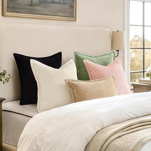 decorUhome Fall Corduroy Black Throw Pillow Covers 24x24 Set of 2 | Euro Sham Couch Decorative Soft Modern Boho Farmhouse Pillow Covers Broadside Striped Pillow Cases for Living Room Bed Sofa thumbnail 9