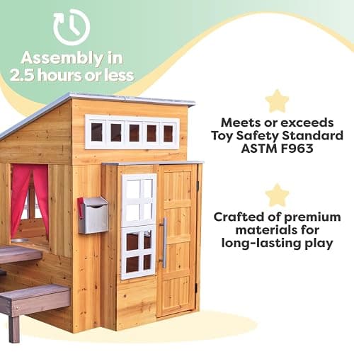 KidKraft Modern Outdoor Wooden Playhouse with Picnic Table, Mailbox and Outdoor Grill ,Gift for Ages 3+ thumbnail 6