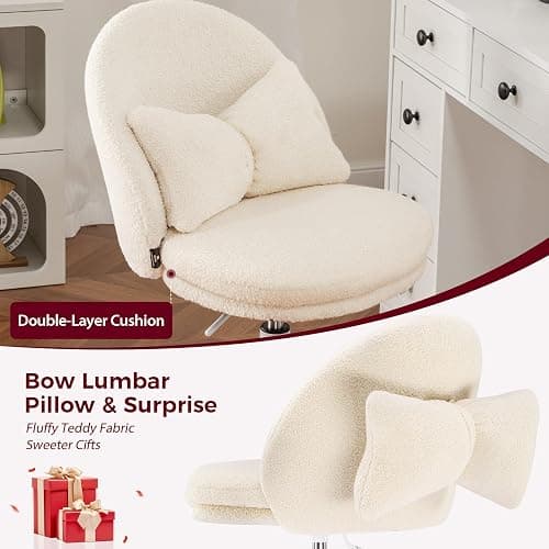 GTPLAYER Velvet Tall Office Chair with Wheels Vanity Chairs with Back, Versatile Height Use: Office to Bar Stools Small Ergonomic Comfy Armlees Computer Desk Chair with Bow Lumbar Pillow for Gift thumbnail 8