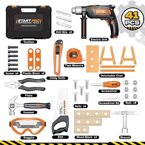 OCHIDO Kids Tool Set with Tool Box & Electronic Toy Drill, 41PCS Toddler Tool Set Kids Construction Toys for Ages 3,4,5,6,7,8, Kid Tools Boy Toys for Boys Christmas Birthday Gifts thumbnail 9