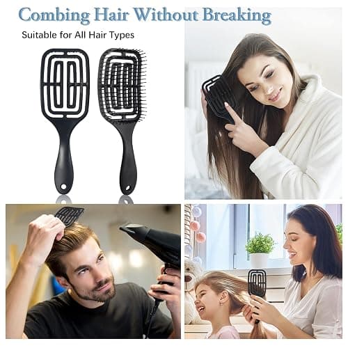 Vinabo Brosse à Cheveux Démêlante - Ne Tire Pas Professionnelle Incurvée Ventilée pour Cheveux Mouillés et Secs, Brosse de Massage, pour Femme, Homme & Enfant, Noir thumbnail 5