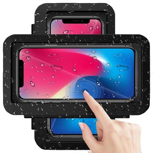 Shower Phone Holder Waterproof - Anti Fog High Sensitivity Touch Screen, 360°Rotation Wall Mount Shower Case for Phone for Bathroom Wall Mirror Bathtub Kitchen, Compatible with Under 7 Inch(Black) - Image 1
