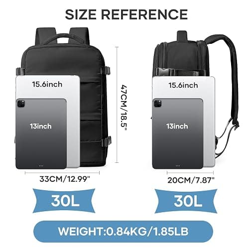 coowoz Large Travel Backpack For Women Men,Carry On Backpack Flight Approved,Hiking Backpack Waterproof Outdoor Sports Rucksack Casual Daypack Fit 15.6 Inch Laptop Shoes Compartment (Black) thumbnail 3