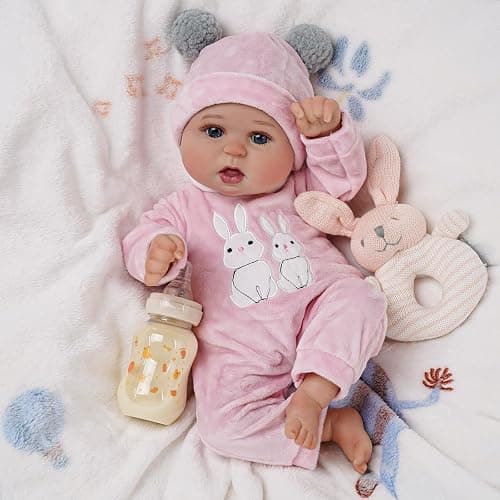BABESIDE 2 Pcs Reborn Baby Doll Clothes with Hat for 17-22 Inch Baby Dolls | Cute Bunny Pattern Baby Dolls Outfits with Baby Doll Accessories fits Realistic Baby Doll Girls, Pink thumbnail 5