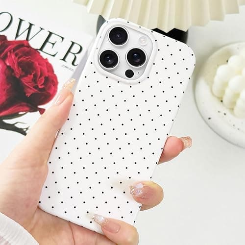 Hython for iPhone 16 Pro Case Cute Polka Dot Aesthetic Design Simple Cover 6.3", Thin Slim Anti-Scratch Soft TPU Bumper Shockproof Rubber Protective Phone Cases for Women Girls Girly Boys, White thumbnail 2