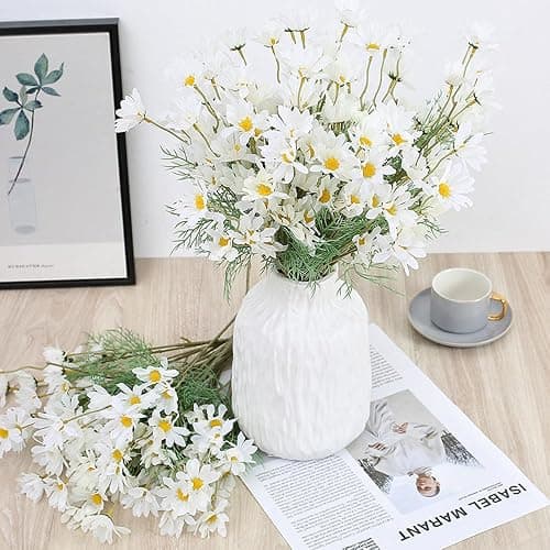 15 Bundles Artificial Flowers White Artificial Daisy Flowers UV Resistant Outdoor Fake Wildflowers with Stems Faux Greenery Shrubs Plants Arrangements for Wedding Decoration Home Garden Decoration thumbnail 8