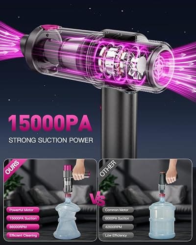 EYYA Handheld Car Vacuum Cleaner Cordless, 15000PA High Power Car Vacuum Cleaner & Air Duster, 4-in-1 Portable Mini Car Vacuum Cleaner with LED Light, Hand Held Vacuum Cleaner for Car Home Office thumbnail 2