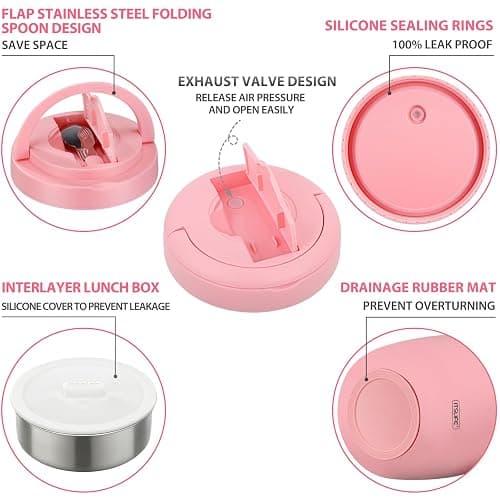 Soup Thermo for Hot Food Adults 32OZ Lunch Containers Wide Mouth Hot Food Jar Vacuum Insulated Stainless Steel Bento Box Leakproof with Spoon (Light Pink) thumbnail 6