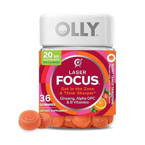 OLLY Laser Focus Gummy, Ginseng, Alpha GPC, B Vitamins, Berry Tangerine Flavor - 36 Count - Image 1