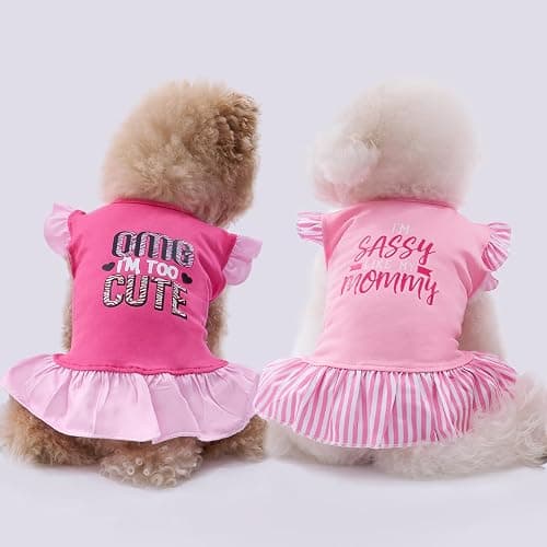 XPUDAC 4 Pieces Pet Dog Dress Dog Clothes Girl Puppy Shirt Yorkie Clothes Cute Doggie Dress Pet Apparel for Small Dogs and Cats (Pink Angel, Small(4.5-8lbs)) thumbnail 4