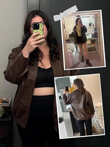 hathne Women's Oversized Leather Jackets Faux Zip Up Fall Fashion Motorcycle Jackets Coats Winter Clothes thumbnail 3
