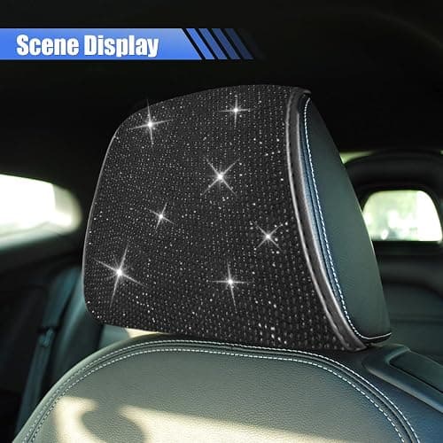 Craedli 2PCS Bling Car Headrest Covers, Sparkling Rhinestone Breathable Car Seat Head Rest Protector, Universal Vehicle Interior Decoration Accessories for Most Cars (Black) thumbnail 5