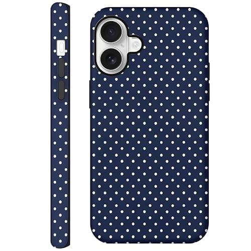 Aleviker Case for iPhone 16 Plus, Glossy Hybrid 2-Layer Hard Shell, Aesthetic Scratch Resistant Cover, Navy Blue Polka Dot - Image 1