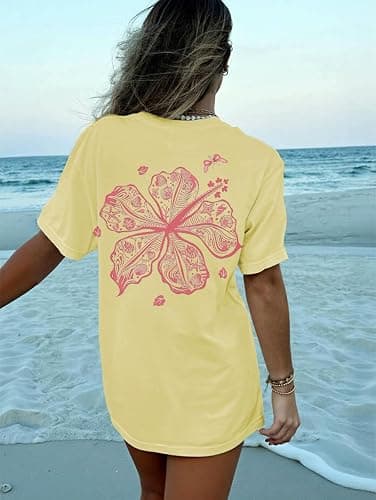 Oversized Graphic Tshirts for Women Teens Y2K Flower Short Sleeve Baggy Shirts Summer Aesthetic Beachy Coastal Tops thumbnail 3
