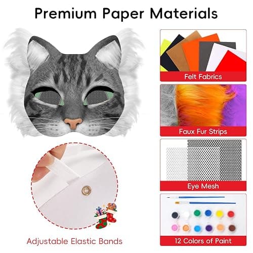 Blurap 124 PCS Therian Mask Kit Cat Masks to Dress Up DIY Therian Cat Mask Set with Fur Eye Mesh Stickers Furry Masks for Christmas Easter Crafts Masquerade Cosplay Party thumbnail 2