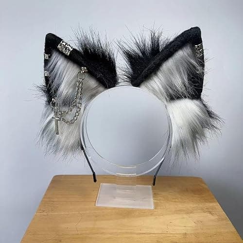 Ekwikzz Wolf Ears Tail Set Fox Wolf Headbands Clips Fluffy Cosplay Costumes, Gothic Punk Accessories for Halloween thumbnail 3