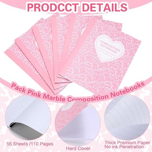 Tenceur Composition Notebook College Ruled Paper Assorted Marble Aesthetic Composition Notebook for Back to School 110 Page 7-1/2" x 9-3/4" Journal Gift for First Day School(6 Pcs,Pink) thumbnail 5