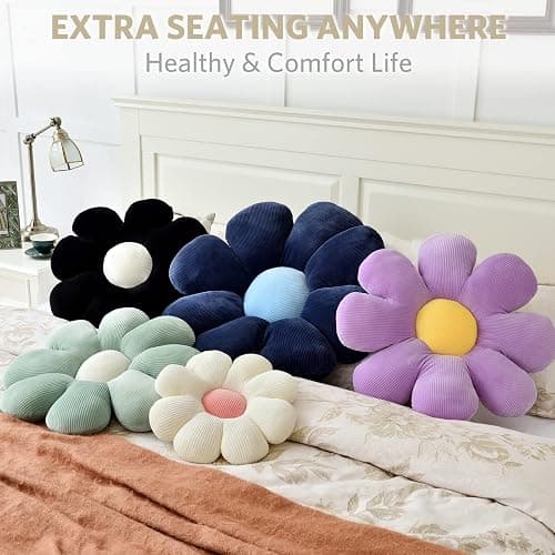 Sioloc Flower Pillow Shaped Throw Pillow Butt Cushion Floor Pillow,Seating Cushion,Cute Room Decor & Plush Pillow for Bedroom Sofa Chair(White,15.7'') thumbnail 3