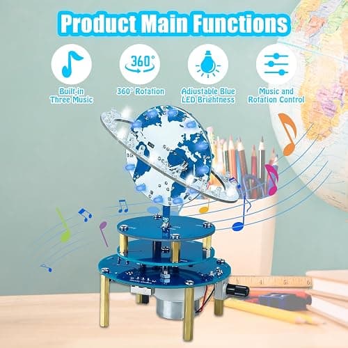 Soldering Projects, PEMENOL DIY Globe Planetary Motion Soldering Practice Kit, Rotating Universe Model Electronic Kit with Music Brightness Adjustable for STEM School College Present thumbnail 4