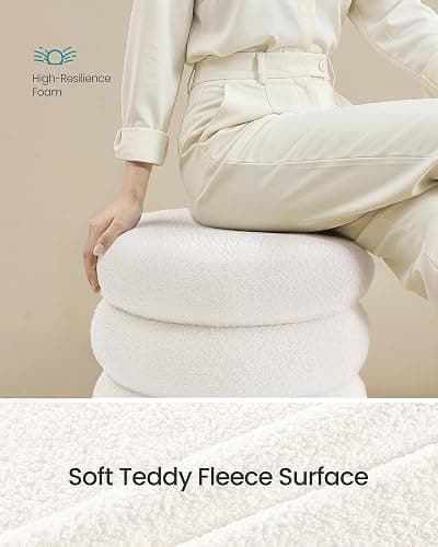 SONGMICS Vanity Stool, Round Ottoman with Storage, Upholstered Foot Stool, Removable Lid, for Living Room, Bedroom, Easy Assembly, 16.9 x 16.9 x 18.5 Inches, Teddy Fleece, White ULOM015WD01 thumbnail 4