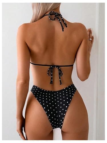 MakeMeChic Women's Polka Dots Triangle Thong Bikini Sets Floral Cute Bathing Suit Swimsuits thumbnail 2