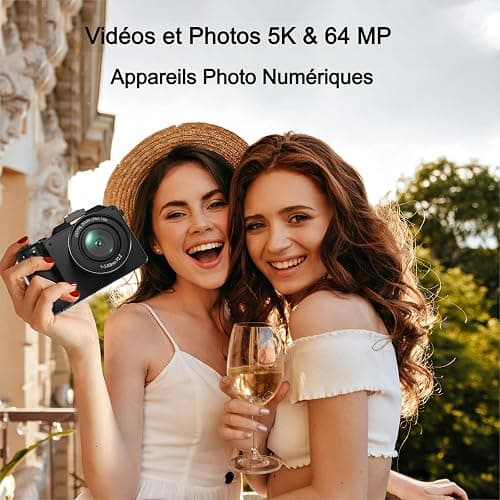 Appareil Photo Numérique, 5K 64MP Digital Camera avec Carte 64GB WiFi, Autofocus Appareil Photo Compact LCD Écran 3'' Selfie Camera de Vlog pour Adolescents Débutants Adulte Youtube thumbnail 2