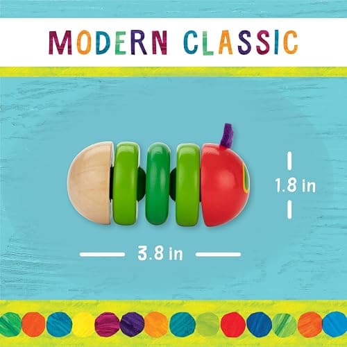 Kids Preferred World of Eric Carle The Very Hungry Caterpillar Newborn Wooden Fidget Toy, Baby Sensory Caterpillar Shaker Rattle for Infants, Babies, and Toddlers thumbnail 2