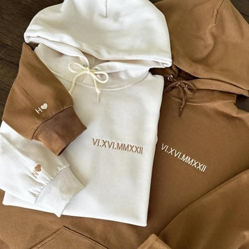 Omukaeim Customized Embroidered Roman Numeral Hoodies Specifically Designed For Couples, Personalized Creative Gifts For Boyfriends And Girlfriends,Matching Hoodies For Couples. Multicolor thumbnail 4
