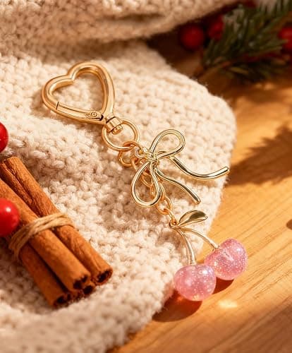 Rikhiua Cute Cherry Keychain Bag Charm Elegant Bow Keychain for Women Friends Family Birthday Christmas Inspirational Gift thumbnail 2